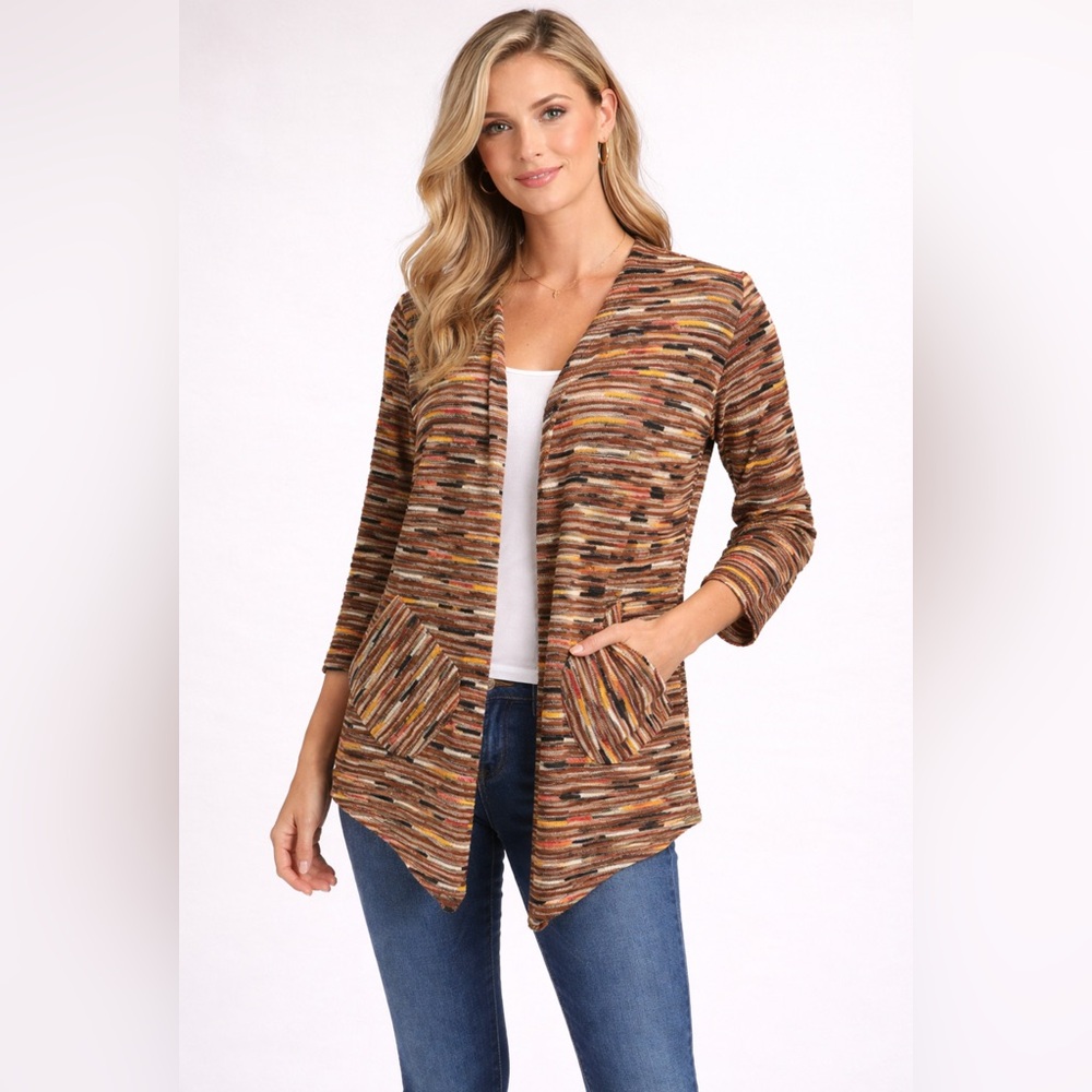Ruby Rd Womens Cardigan Sweater Petite Small PS Metallic Brown Gold Orange New